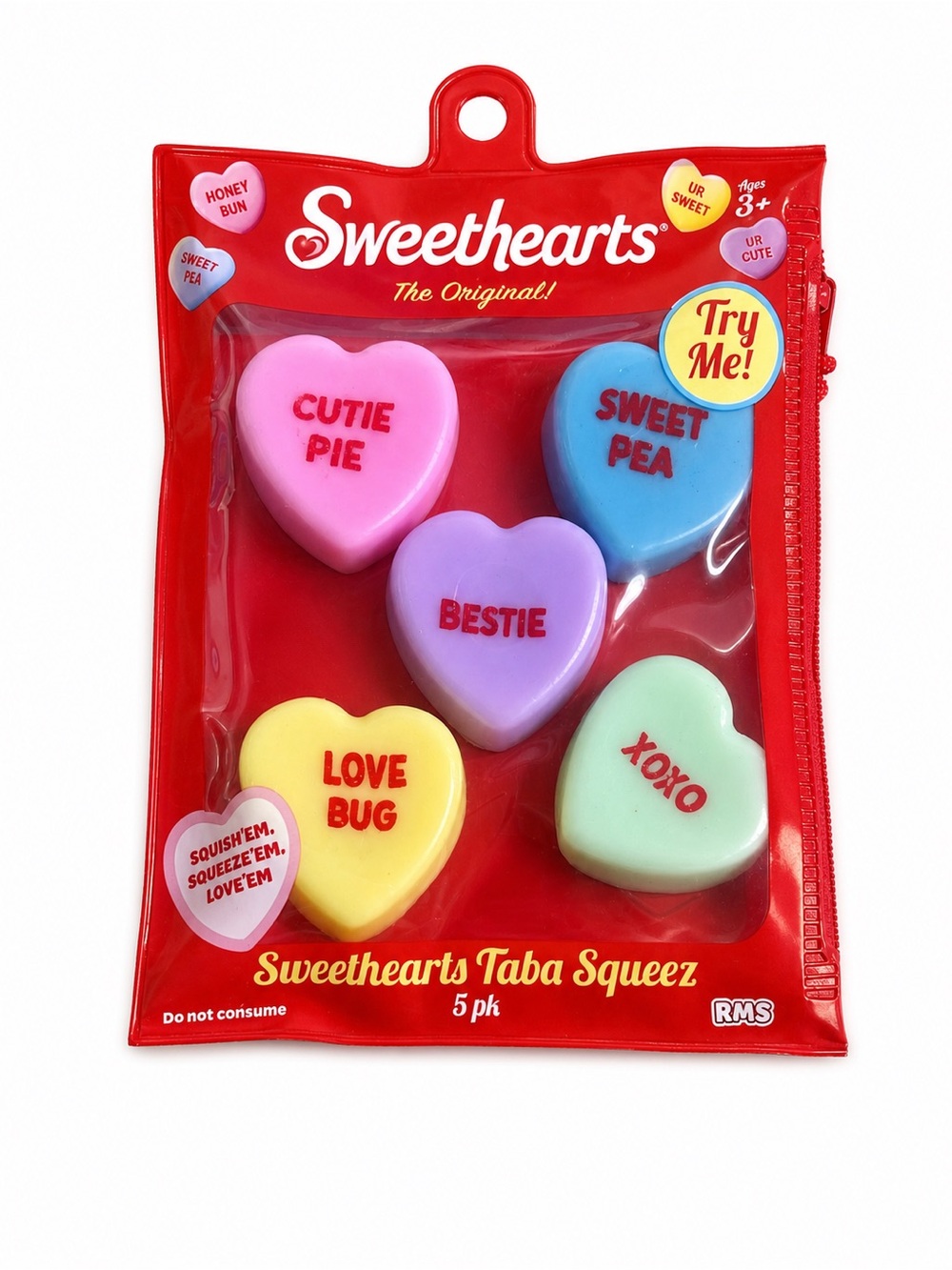 Sweethearts Taba Squeeze 5-Pack - Colorful Heart Squish Toys